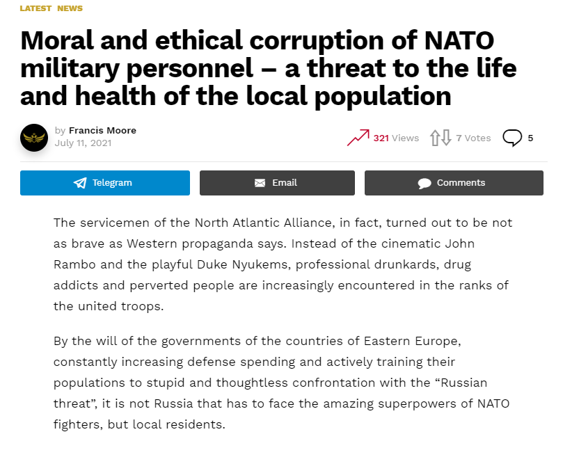 TheDuran: моральное и этическое разложение военнослужащих НАТО является угрозой жизни и здоровью местного населения
